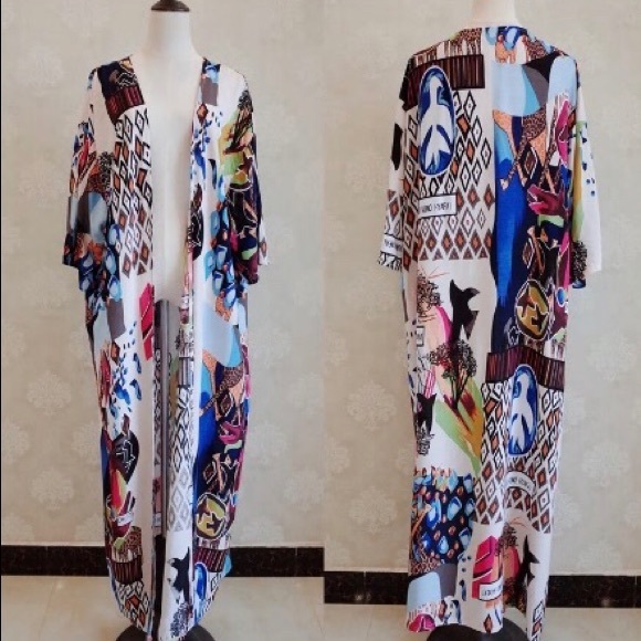 Last- Bohemian Half Sleeve Multi Printed Kimono - Picture 3 of 3